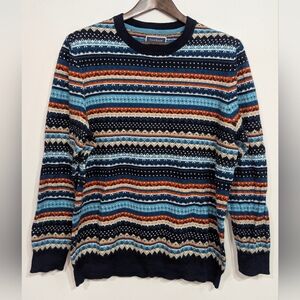 Club Room Men's XL Merino Wool Blend Navy Multicolor Fair Isle Crewneck Sweater